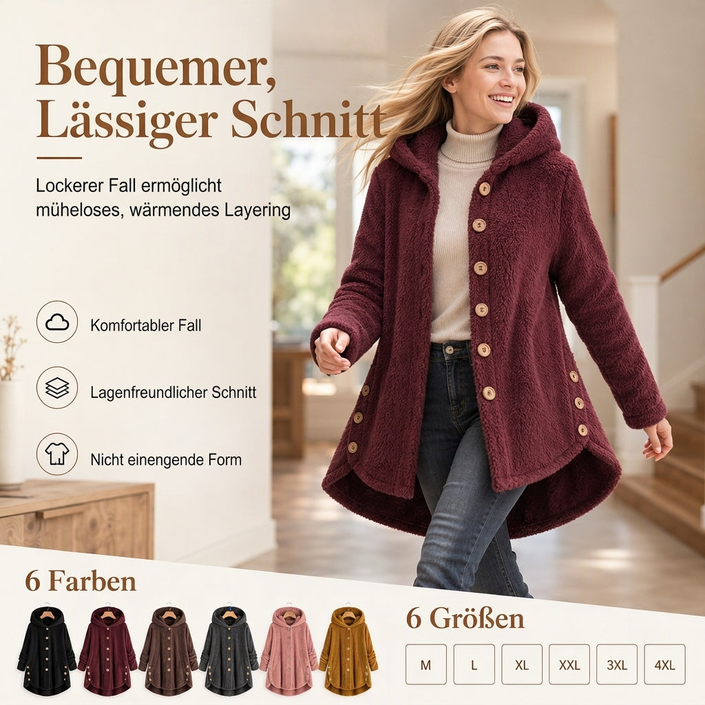 📢📢 50% Rabatt – Nur heute! 🧥✨ Damen Winter Einfarbiger asymmetrischer Knopf Plüsch Fleece Mantel