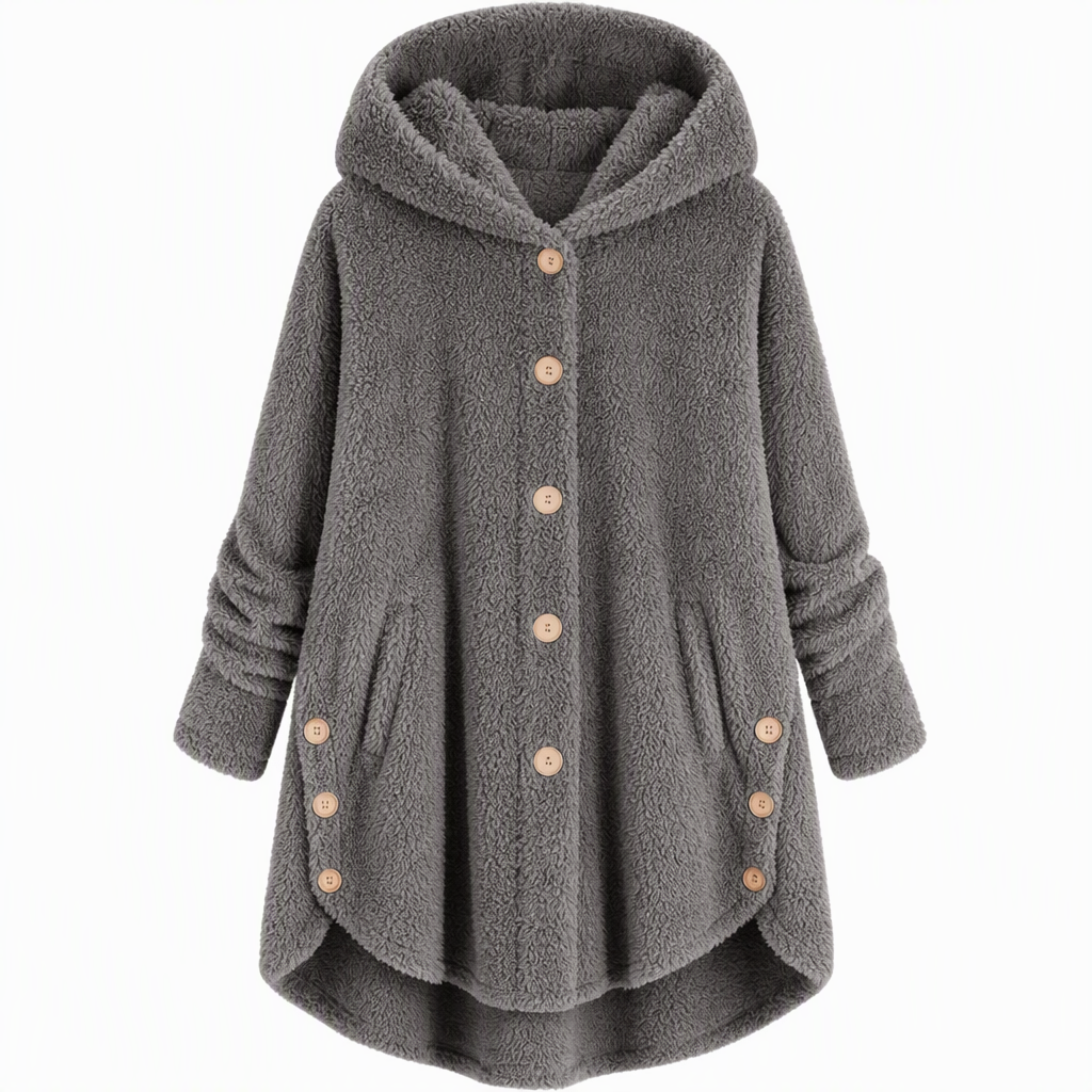 📢📢 50% Rabatt – Nur heute! 🧥✨ Damen Winter Einfarbiger asymmetrischer Knopf Plüsch Fleece Mantel