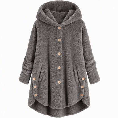 📢📢 50% Rabatt – Nur heute! 🧥✨ Damen Winter Einfarbiger asymmetrischer Knopf Plüsch Fleece Mantel
