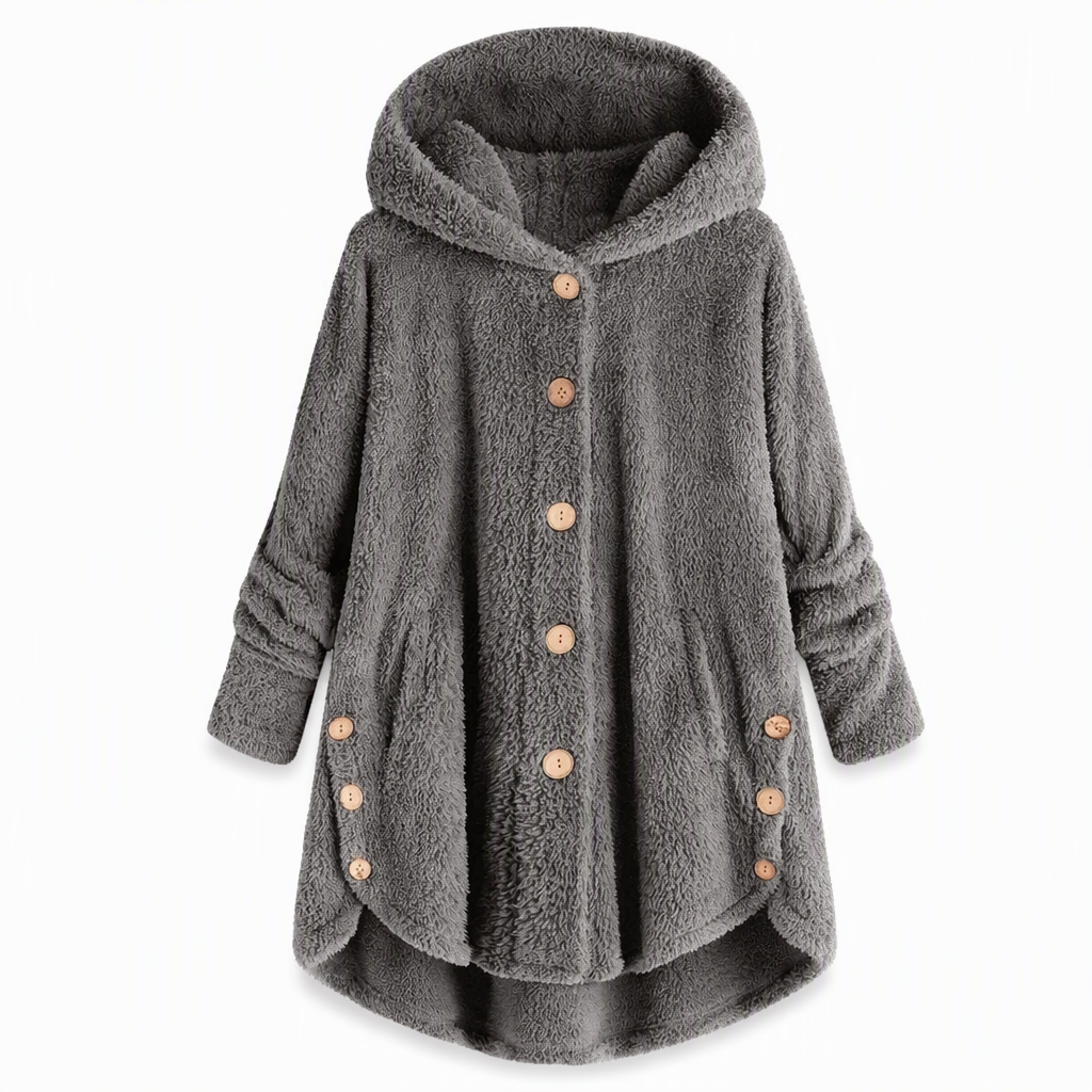 📢📢 50% Rabatt – Nur heute! 🧥✨ Damen Winter Einfarbiger asymmetrischer Knopf Plüsch Fleece Mantel