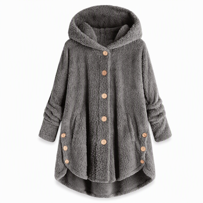 📢📢 50% Rabatt – Nur heute! 🧥✨ Damen Winter Einfarbiger asymmetrischer Knopf Plüsch Fleece Mantel