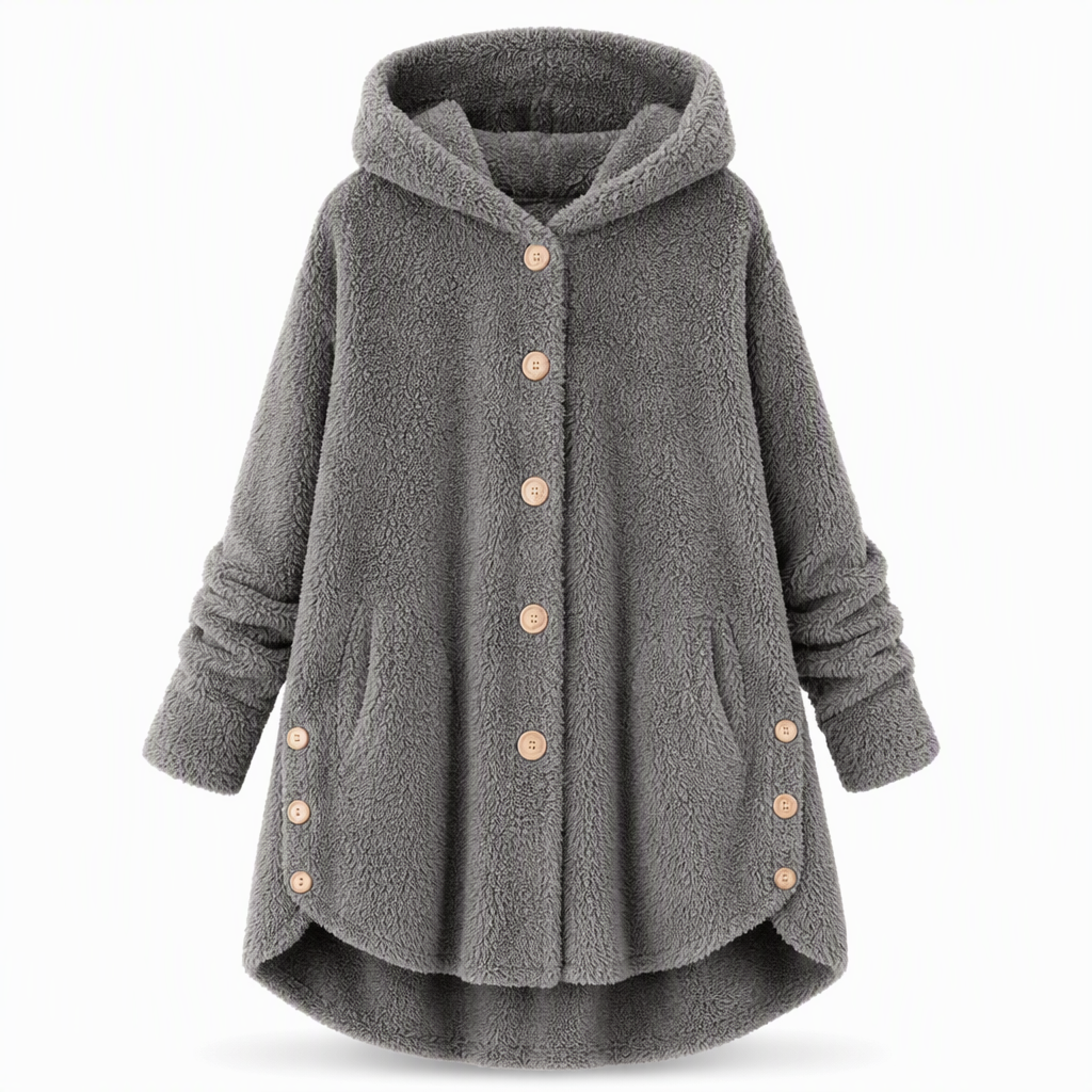 📢📢 50% Rabatt – Nur heute! 🧥✨ Damen Winter Einfarbiger asymmetrischer Knopf Plüsch Fleece Mantel