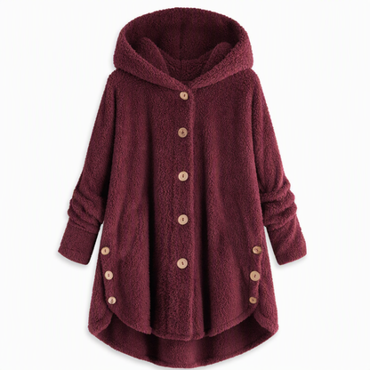 📢📢 50% Rabatt – Nur heute! 🧥✨ Damen Winter Einfarbiger asymmetrischer Knopf Plüsch Fleece Mantel