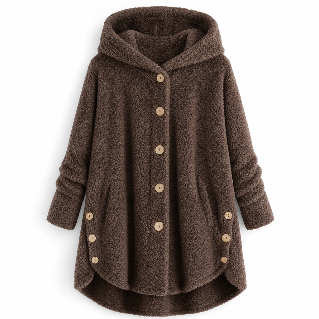 📢📢 50% Rabatt – Nur heute! 🧥✨ Damen Winter Einfarbiger asymmetrischer Knopf Plüsch Fleece Mantel