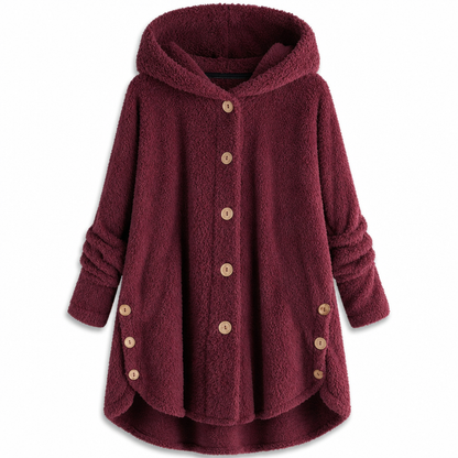 📢📢 50% Rabatt – Nur heute! 🧥✨ Damen Winter Einfarbiger asymmetrischer Knopf Plüsch Fleece Mantel
