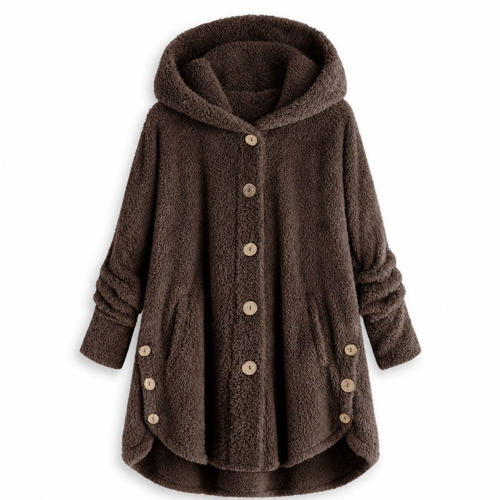 📢📢 50% Rabatt – Nur heute! 🧥✨ Damen Winter Einfarbiger asymmetrischer Knopf Plüsch Fleece Mantel