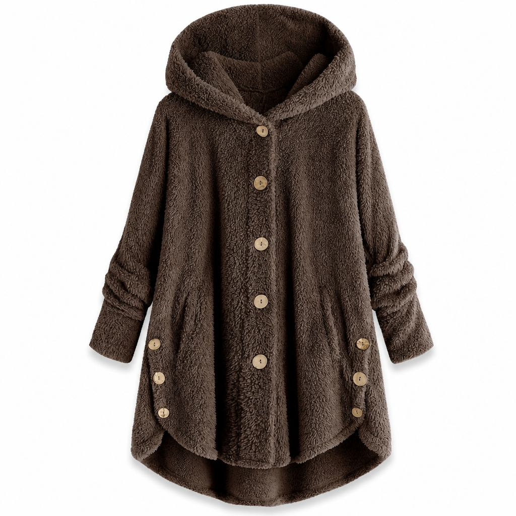 📢📢 50% Rabatt – Nur heute! 🧥✨ Damen Winter Einfarbiger asymmetrischer Knopf Plüsch Fleece Mantel