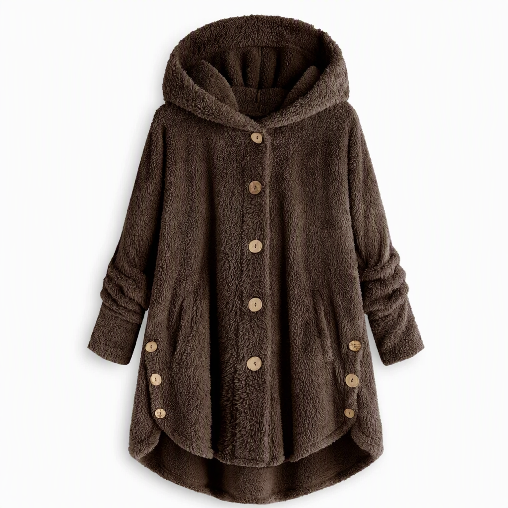 📢📢 50% Rabatt – Nur heute! 🧥✨ Damen Winter Einfarbiger asymmetrischer Knopf Plüsch Fleece Mantel
