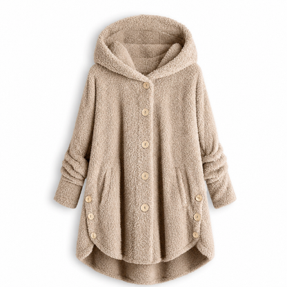 📢📢 50% Rabatt – Nur heute! 🧥✨ Damen Winter Einfarbiger asymmetrischer Knopf Plüsch Fleece Mantel