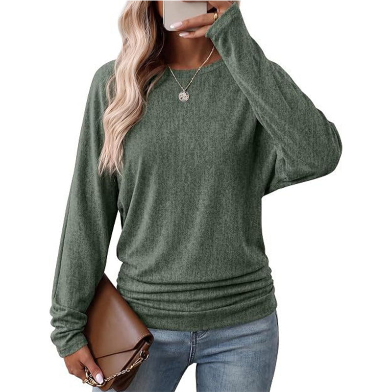 🎉💖🔥🎁Freizeit-Top für Damen mit Rundhals und gerafftem Saum