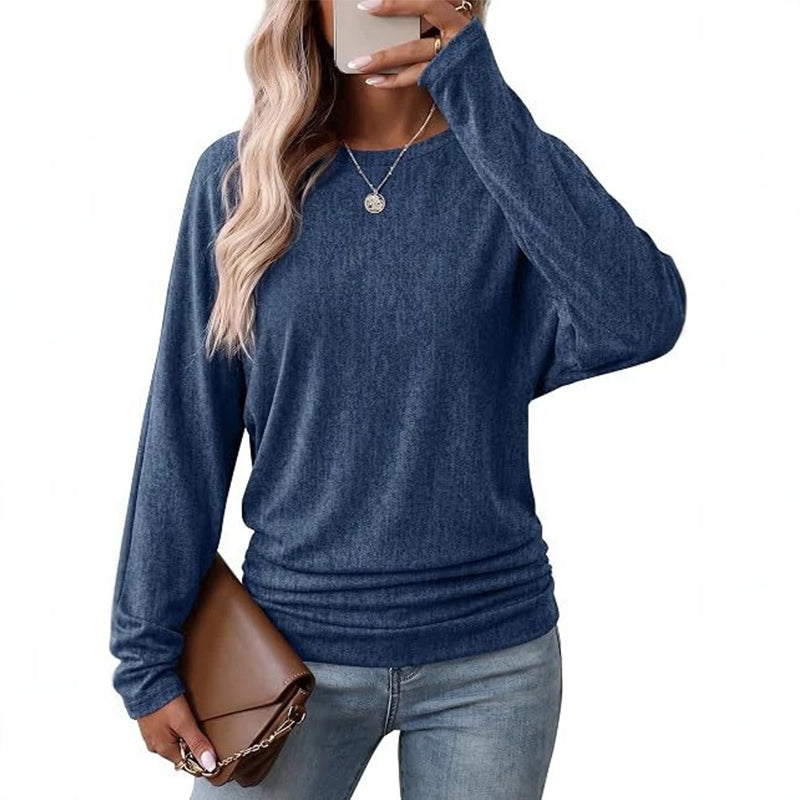 🎉💖🔥🎁Freizeit-Top für Damen mit Rundhals und gerafftem Saum