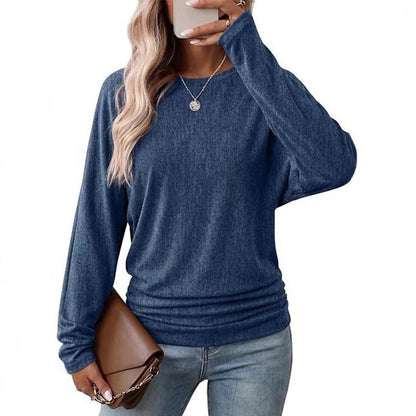 🎉💖🔥🎁Freizeit-Top für Damen mit Rundhals und gerafftem Saum