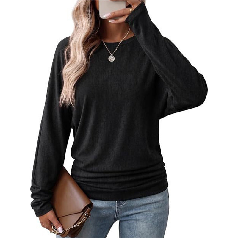 🎉💖🔥🎁Freizeit-Top für Damen mit Rundhals und gerafftem Saum