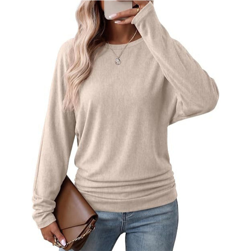 🎉💖🔥🎁Freizeit-Top für Damen mit Rundhals und gerafftem Saum