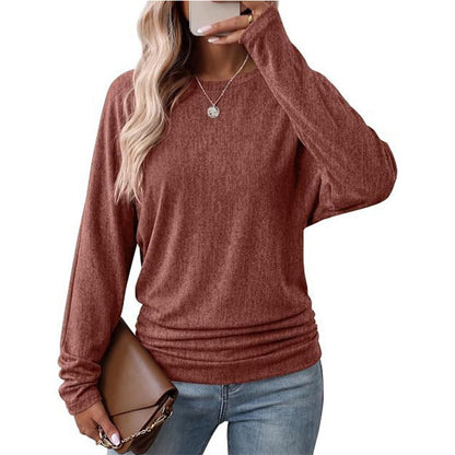 🎉💖🔥🎁Freizeit-Top für Damen mit Rundhals und gerafftem Saum