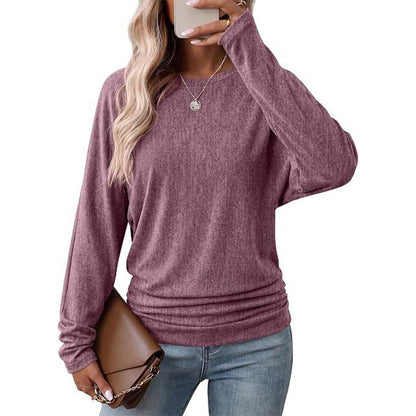 🎉💖🔥🎁Freizeit-Top für Damen mit Rundhals und gerafftem Saum