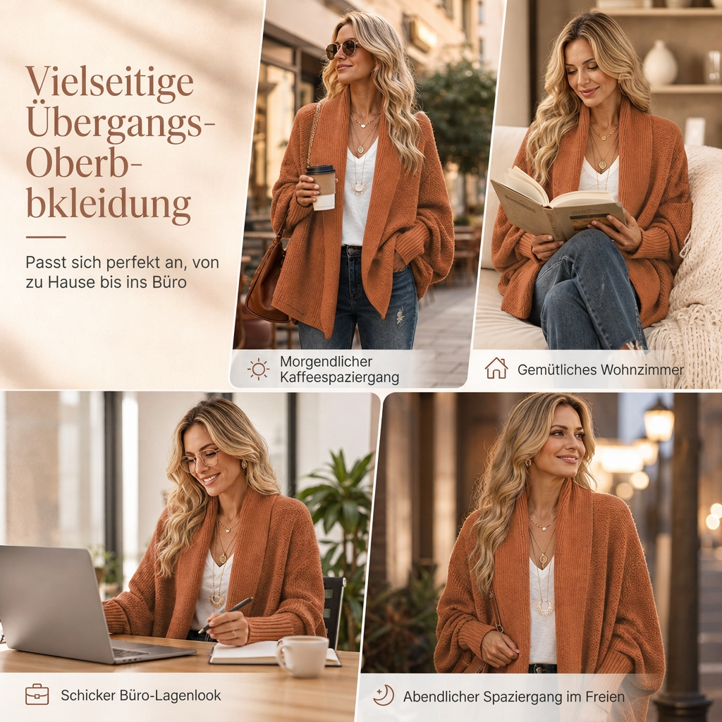 📢🎉50%Rabatt!!!🛍️✨Damen lockere Strickjacke mit Fledermausärmeln, offener Front, Überwurf für Herbst und Winter