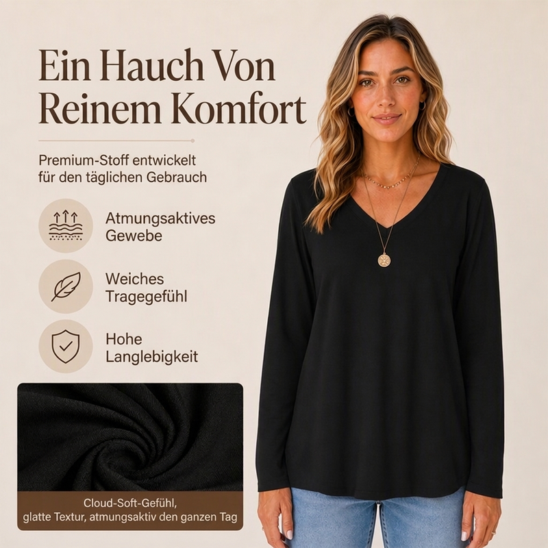 🌿 Lässig & feminin – Langarmshirt mit V-Ausschnitt – Weicher Stoff, lockerer Schnitt & vielseitig kombinierbar – Jetzt 50% Rabatt!