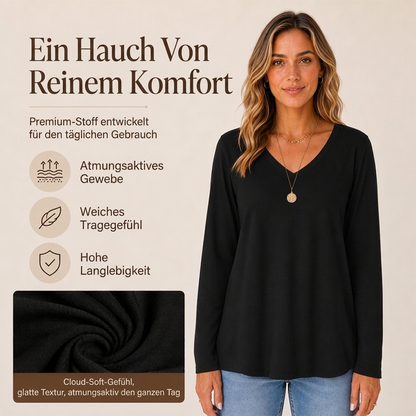 🌿 Lässig & feminin – Langarmshirt mit V-Ausschnitt – Weicher Stoff, lockerer Schnitt & vielseitig kombinierbar – Jetzt 50% Rabatt!