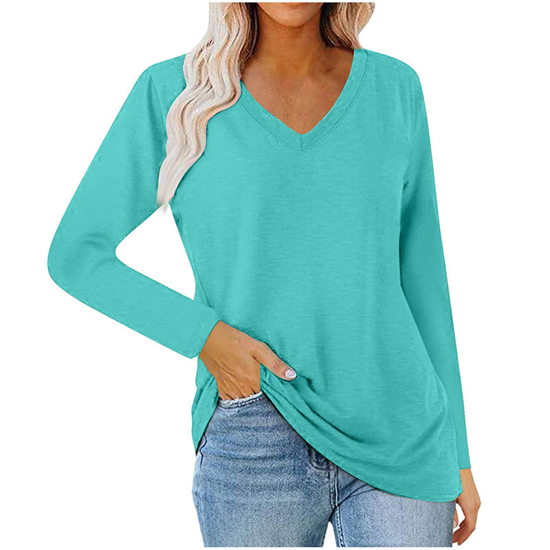 🌿 Lässig & feminin – Langarmshirt mit V-Ausschnitt – Weicher Stoff, lockerer Schnitt & vielseitig kombinierbar – Jetzt 50% Rabatt!
