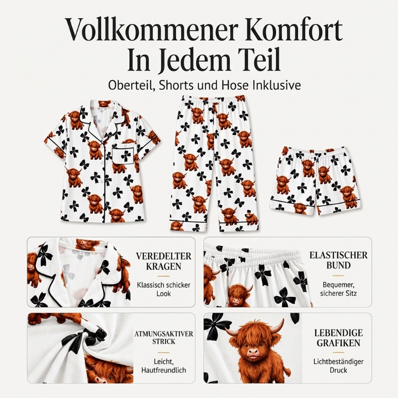🧸💕 Damen-3-teiliges Pyjama-Set mit Teddybär-Print – Weich, gemütlich & vielseitig für entspannte Nächte 🌙