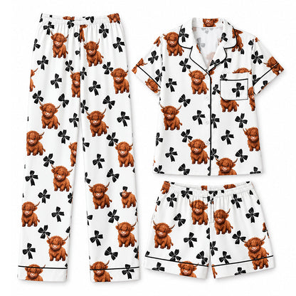 🧸💕 Damen-3-teiliges Pyjama-Set mit Teddybär-Print – Weich, gemütlich & vielseitig für entspannte Nächte 🌙
