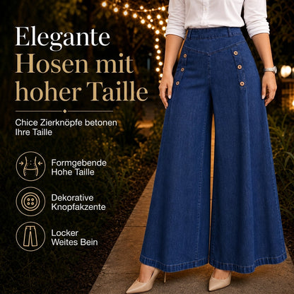 🙌 50% Wiederkaufquote – Qualität überzeugt! High-Waist Jeans mit weiter Beinform, Stretch-Denim und dekorativen Knöpfen
