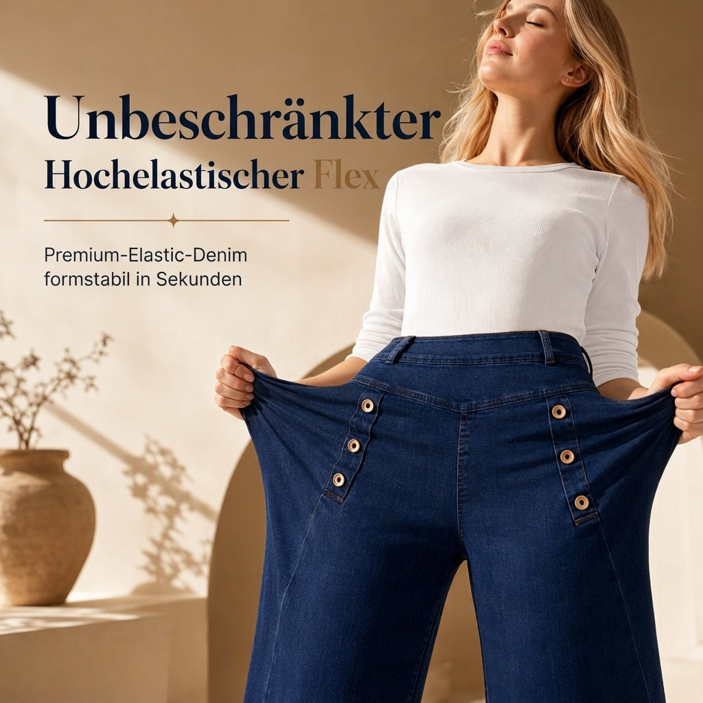 🙌 50% Wiederkaufquote – Qualität überzeugt! High-Waist Jeans mit weiter Beinform, Stretch-Denim und dekorativen Knöpfen