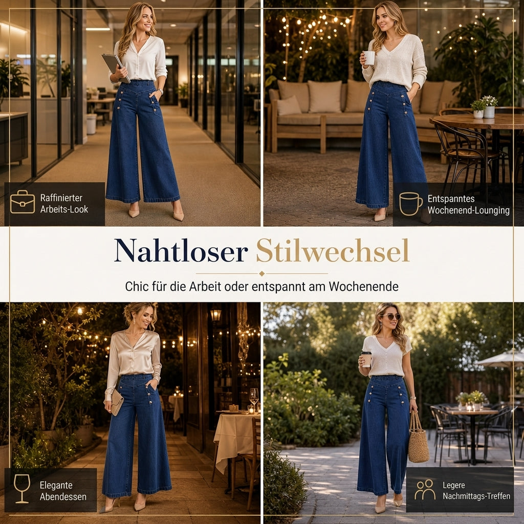 🙌 50% Wiederkaufquote – Qualität überzeugt! High-Waist Jeans mit weiter Beinform, Stretch-Denim und dekorativen Knöpfen