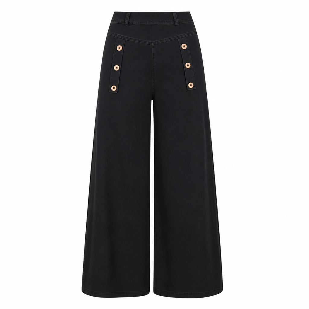 🙌 50% Wiederkaufquote – Qualität überzeugt! High-Waist Jeans mit weiter Beinform, Stretch-Denim und dekorativen Knöpfen