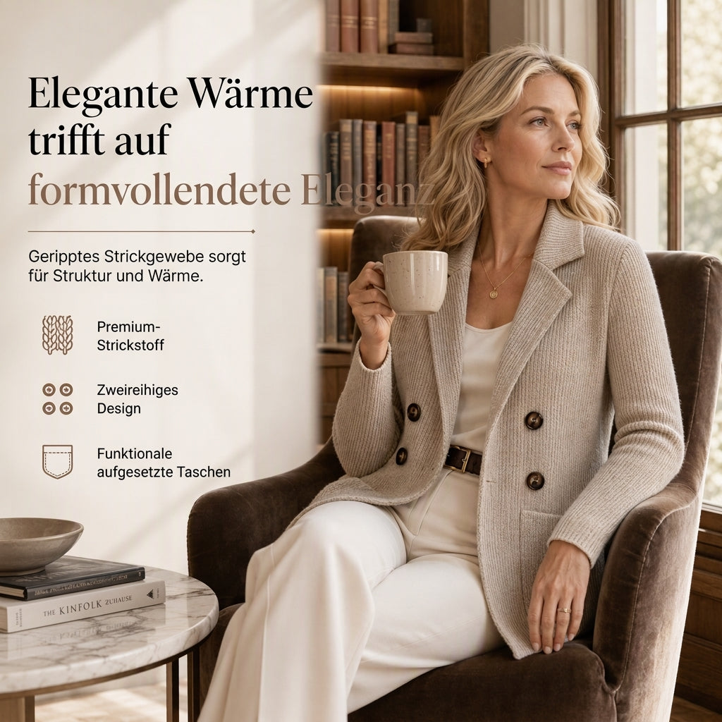 📢📢50%Rabatt!!!🎉✨Damen zweireihige Rippstrick-Strickjacke mit Taschen und Reverskragen