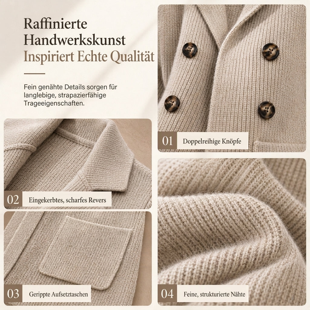 📢📢50%Rabatt!!!🎉✨Damen zweireihige Rippstrick-Strickjacke mit Taschen und Reverskragen
