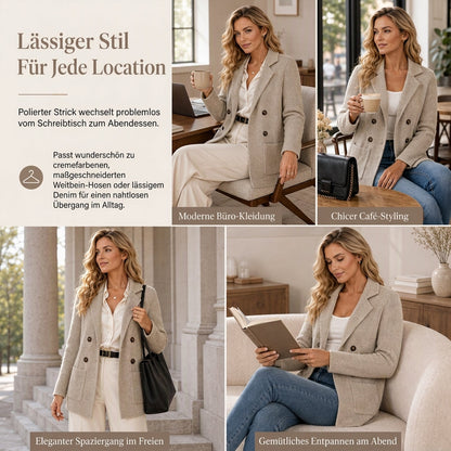 📢📢50%Rabatt!!!🎉✨Damen zweireihige Rippstrick-Strickjacke mit Taschen und Reverskragen