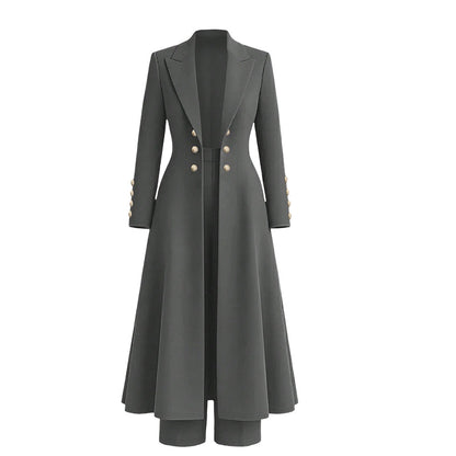 📢🎉🛍️✨Elegantes herbstliches 2-Teiler-Outfit für Damen mit Retro-Langmantel und schlichter Hose
