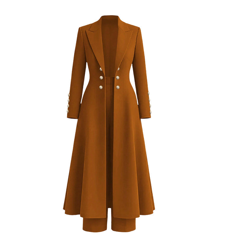 📢🎉🛍️✨Elegantes herbstliches 2-Teiler-Outfit für Damen mit Retro-Langmantel und schlichter Hose