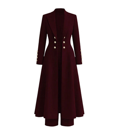 📢🎉🛍️✨Elegantes herbstliches 2-Teiler-Outfit für Damen mit Retro-Langmantel und schlichter Hose