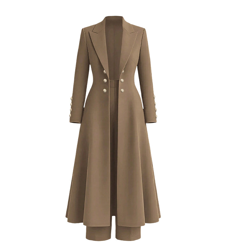 📢🎉🛍️✨Elegantes herbstliches 2-Teiler-Outfit für Damen mit Retro-Langmantel und schlichter Hose