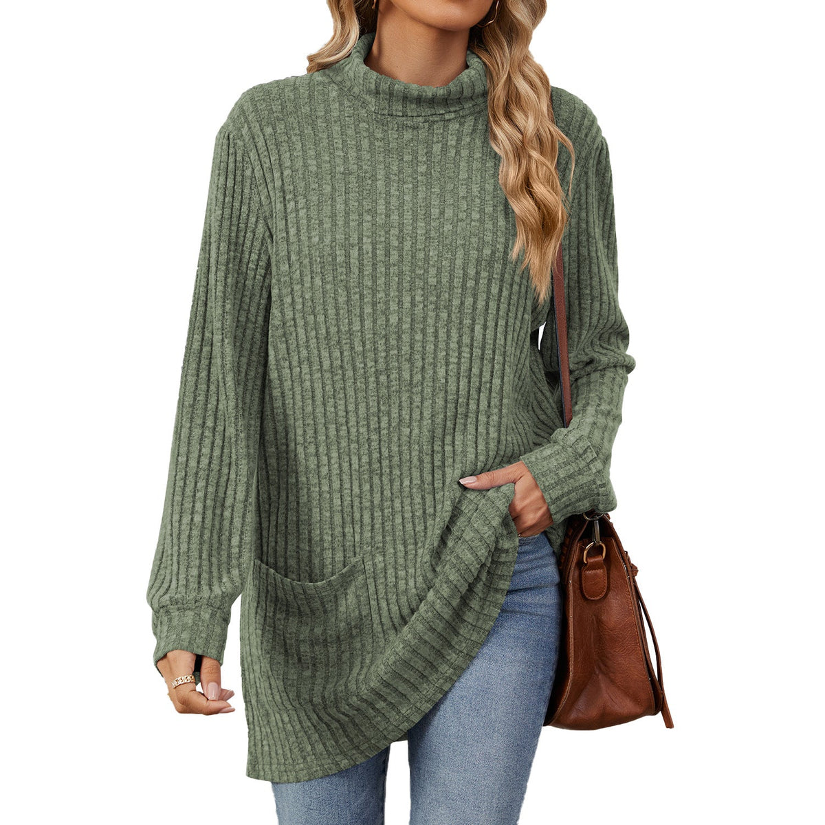📢🎉50%Rabatt!!!🛍️✨Damen Langarmshirt mit lockerem Sitz, Mock-Neck-Kragen