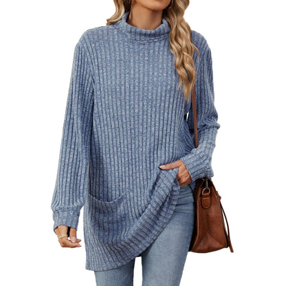 📢🎉50%Rabatt!!!🛍️✨Damen Langarmshirt mit lockerem Sitz, Mock-Neck-Kragen