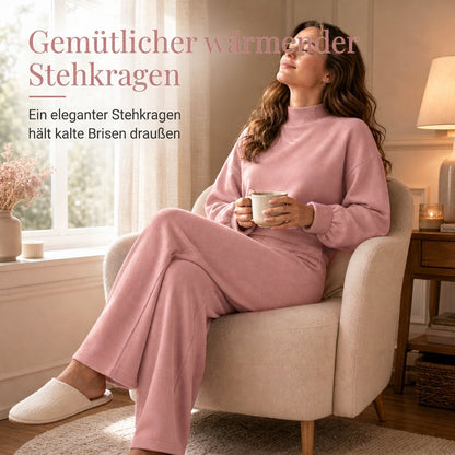 📢🎉50%Rabatt!!!🛍️✨Freizeit Zweiteiliges Strick-Lounge-Set für Damen mit Mock-Neck Langarm-Sweatshirt und hochtaillierten weit geschnittenen Hosen