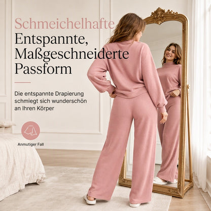 📢🎉50%Rabatt!!!🛍️✨Freizeit Zweiteiliges Strick-Lounge-Set für Damen mit Mock-Neck Langarm-Sweatshirt und hochtaillierten weit geschnittenen Hosen