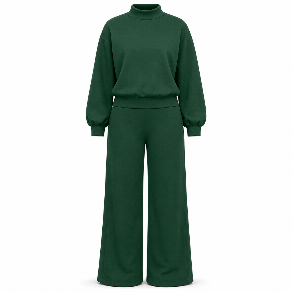 📢🎉50%Rabatt!!!🛍️✨Freizeit Zweiteiliges Strick-Lounge-Set für Damen mit Mock-Neck Langarm-Sweatshirt und hochtaillierten weit geschnittenen Hosen