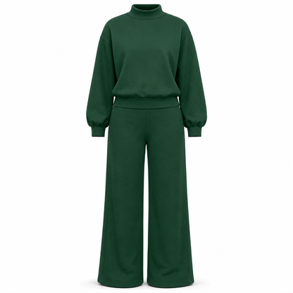 📢🎉50%Rabatt!!!🛍️✨Freizeit Zweiteiliges Strick-Lounge-Set für Damen mit Mock-Neck Langarm-Sweatshirt und hochtaillierten weit geschnittenen Hosen