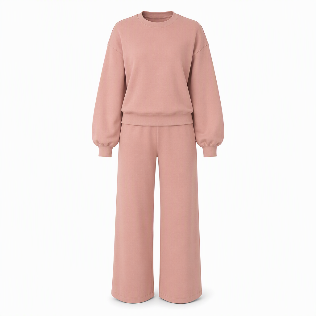 📢🎉50%Rabatt!!!🛍️✨Freizeit Zweiteiliges Strick-Lounge-Set für Damen mit Mock-Neck Langarm-Sweatshirt und hochtaillierten weit geschnittenen Hosen