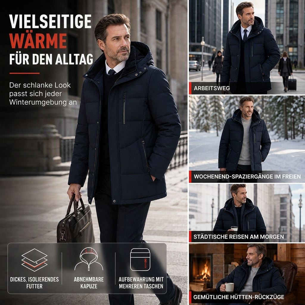 🎯 50% Rabatt + Gratis Versand! 🚚 Herren mittellange wattierte Winterjacke, business-elegant & lässig, für Männer mittleren Alters