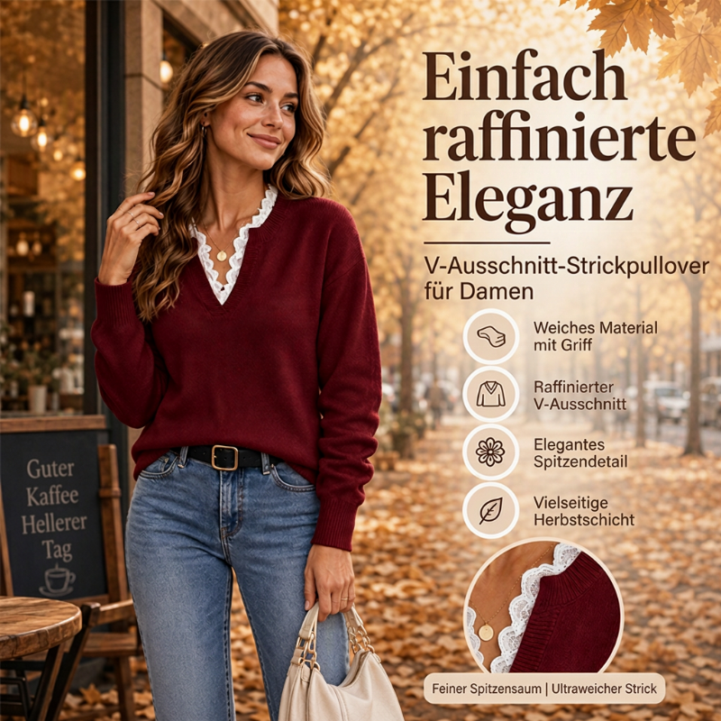 📢🎉50%Rabatt!!!🛍️✨Damen Rollkragen-Strickpullover mit Spitzenbesatz