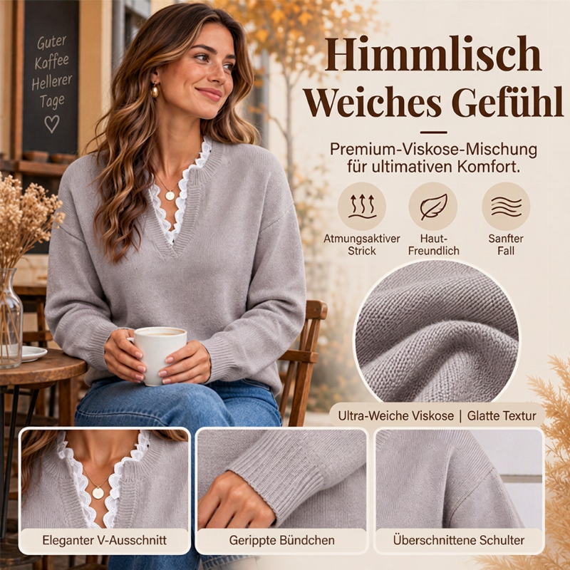 📢🎉50%Rabatt!!!🛍️✨Damen Rollkragen-Strickpullover mit Spitzenbesatz