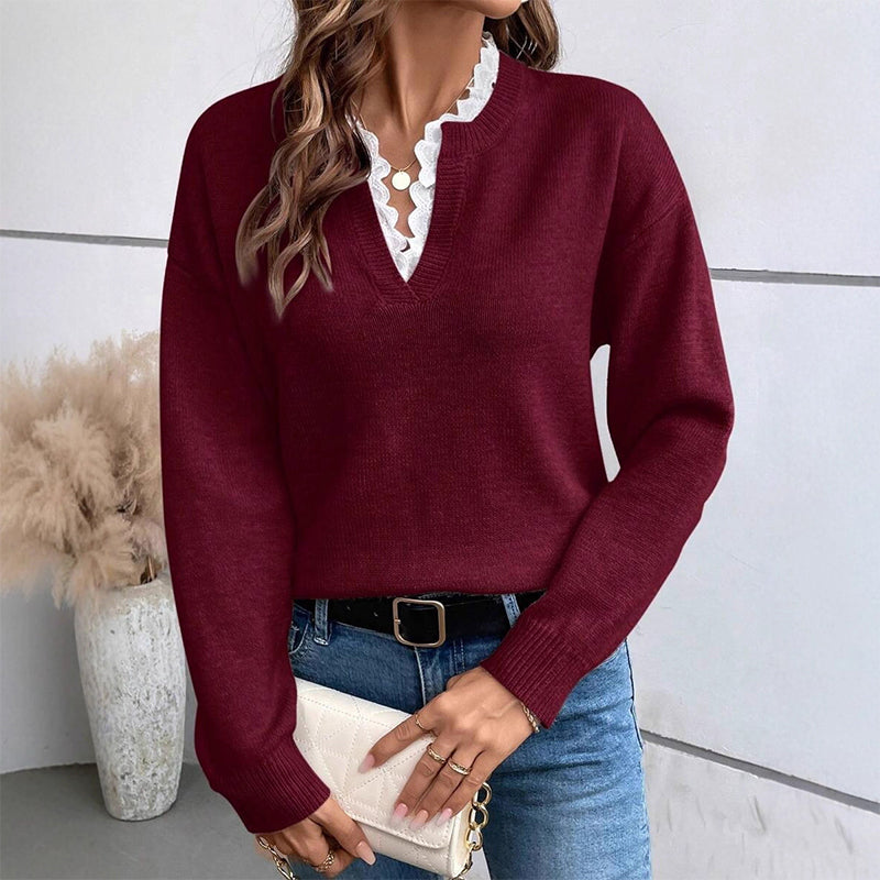 📢🎉50%Rabatt!!!🛍️✨Damen Rollkragen-Strickpullover mit Spitzenbesatz