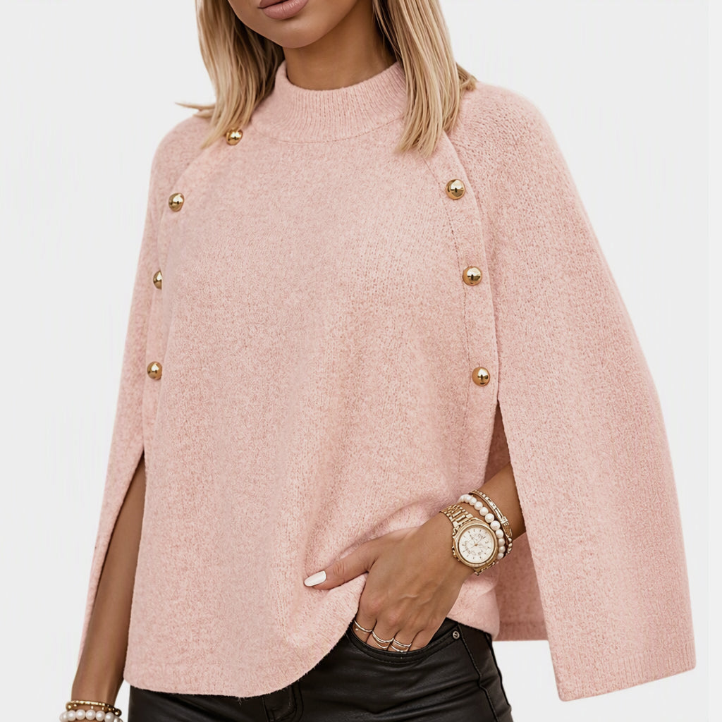 ✨Neu Eingetroffen!✨Damen Strickumhang-Poncho mit Knopfleiste