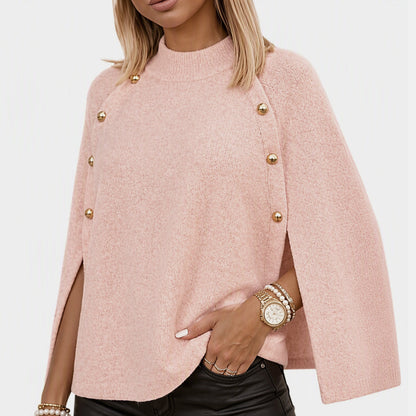 ✨Neu Eingetroffen!✨Damen Strickumhang-Poncho mit Knopfleiste